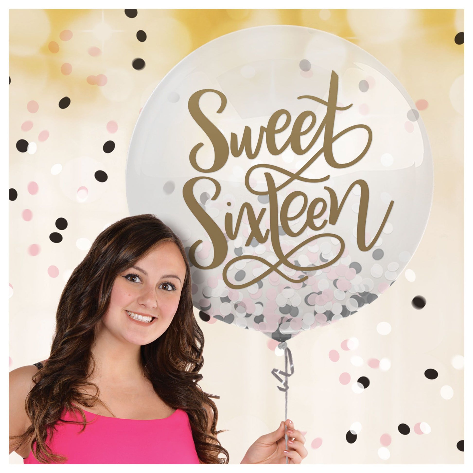 Blush Sixteen Confetti Latex Balloons 24 Inch
