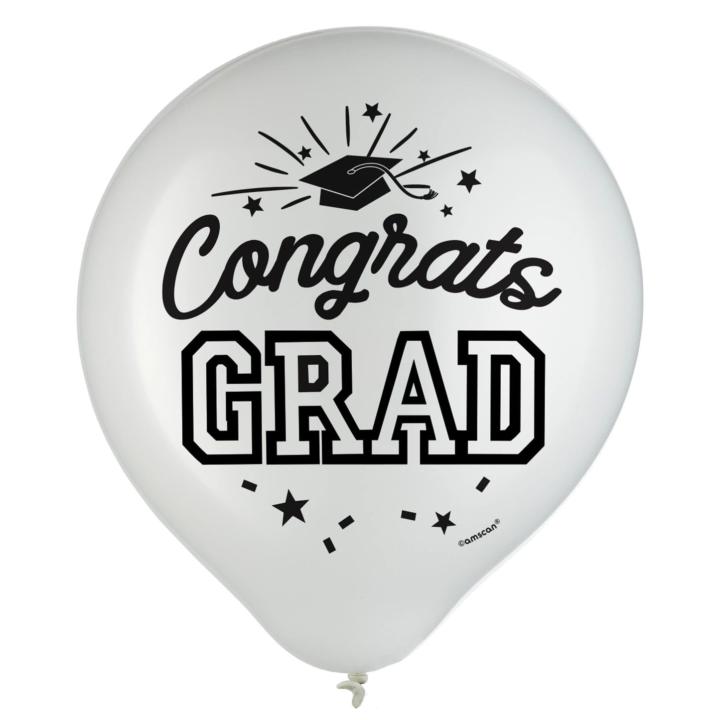 White "Congrats Grad" Round Latex Balloons 12"