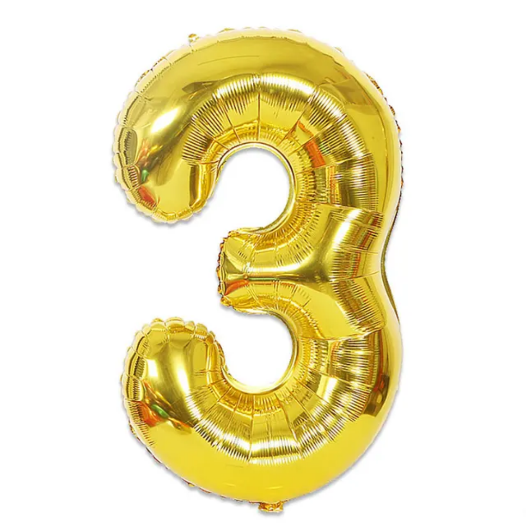 Gold Number 3 Foil Balloon