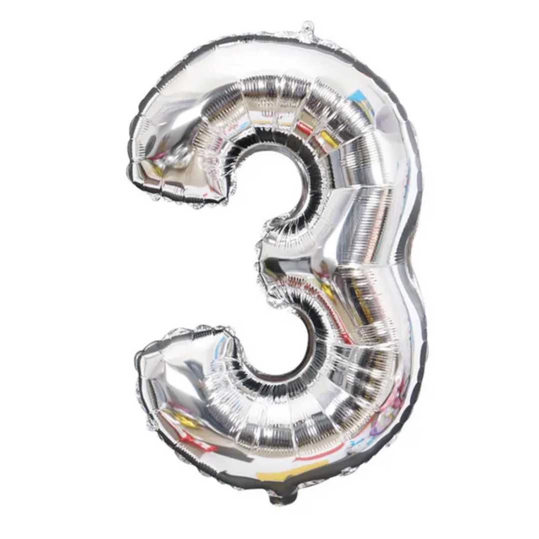 Silver Number 3 Foil Balloon