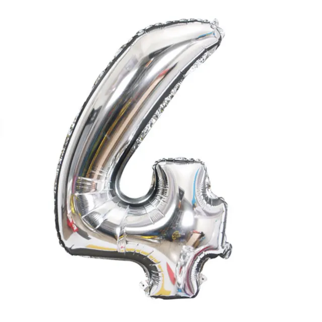 Silver Number 4 Foil Balloon