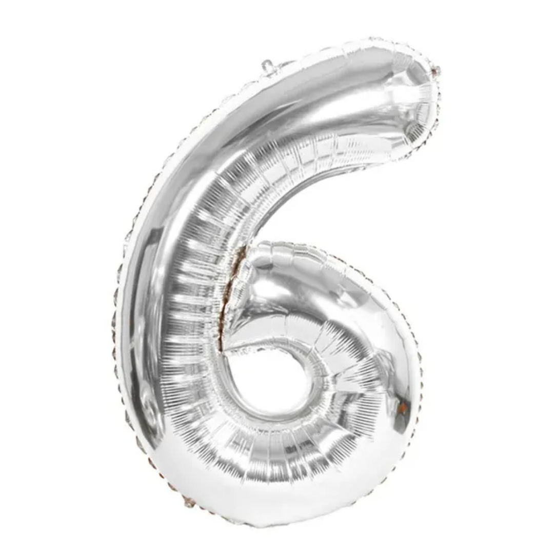 Silver Number 6 Foil Balloon 16-inch