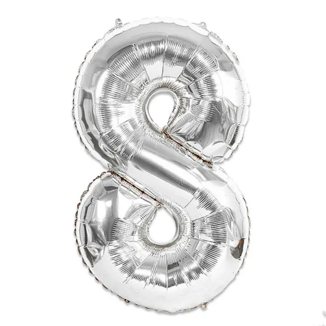 Silver Number 8 Foil Balloon