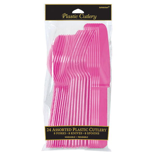 Assorted Plastic Cutlery, Low Ct. - Bright Pink