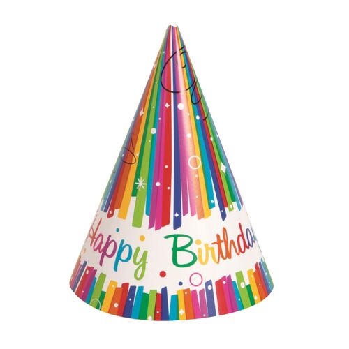 Rainbow Ribbons Birthday Party Hats 8ct