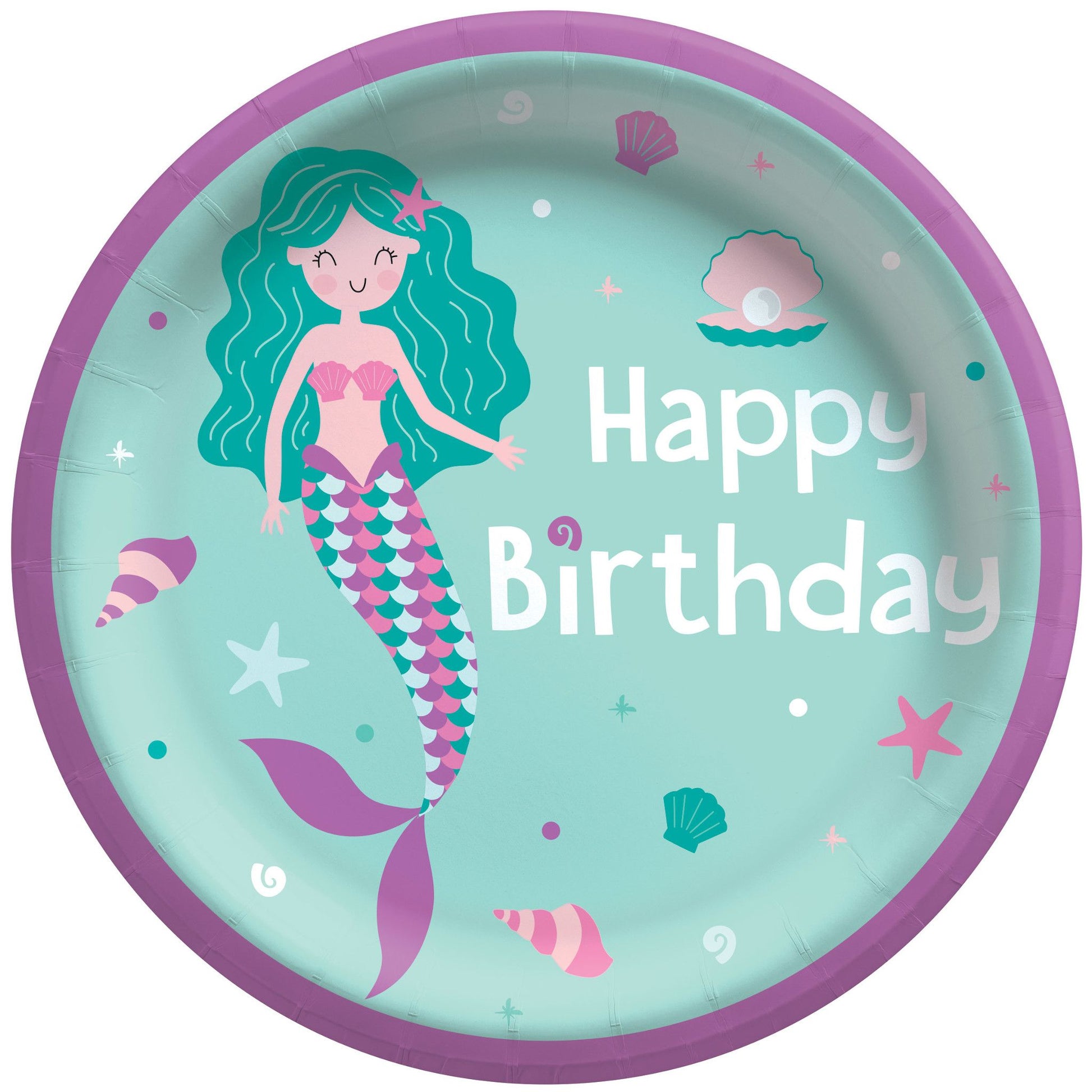 Birthday Mermaid Round Paper Plate 6.75"