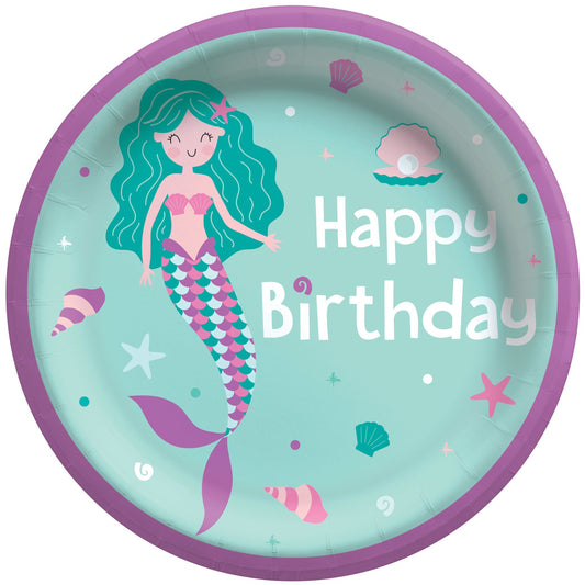 Birthday Mermaid Round Paper Plate 6.75"