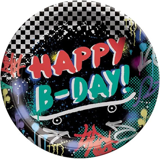 Skater Party Round Paper Plates - 8ct