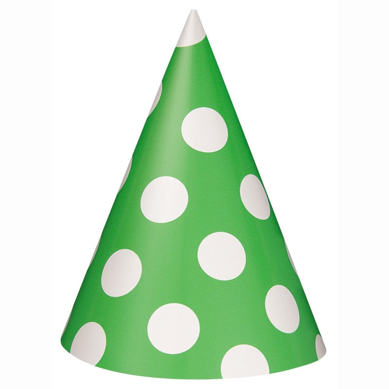 Lime Green Dots Party Hats 8ct