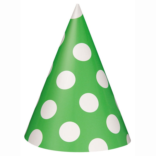 Lime Green Dots Party Hats 8ct