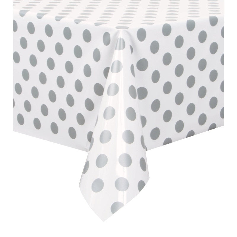 Silver Dots Rectangular Plastic Table Cover