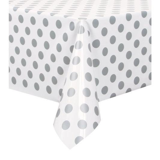 Silver Dots Rectangular Plastic Table Cover
