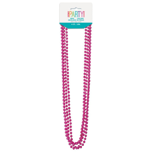 Hot Pink Metallic Bead Necklaces 32" 4ct