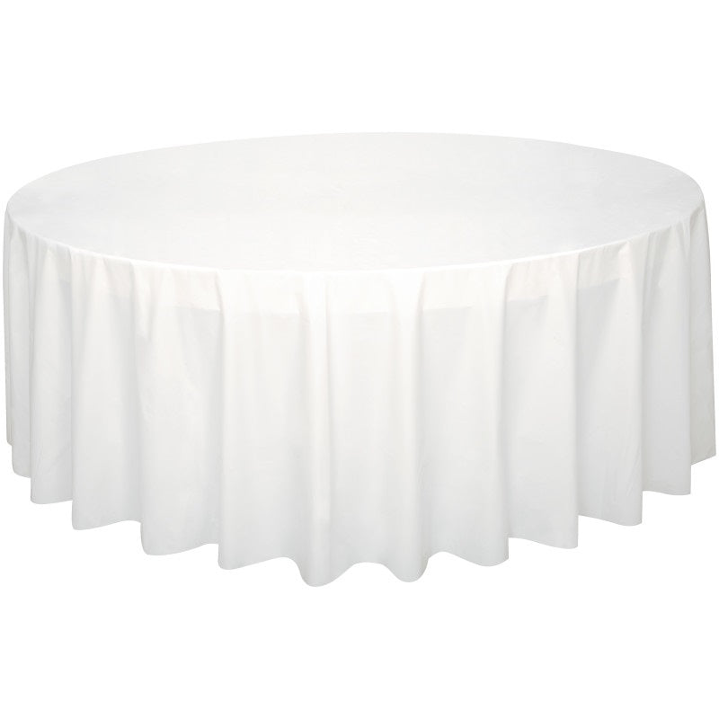 84" Round Plastic Table Cover - White