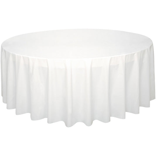 84" Round Plastic Table Cover - White