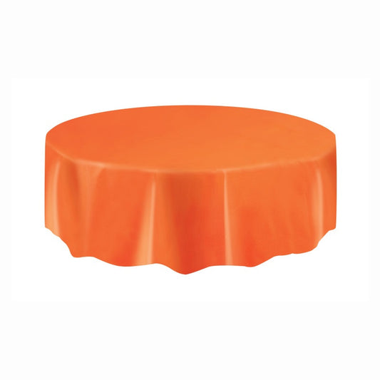 84" Round Plastic Table Cover - Orange