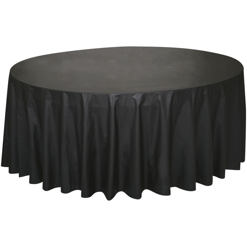 84" Round Plastic Table Cover - Black