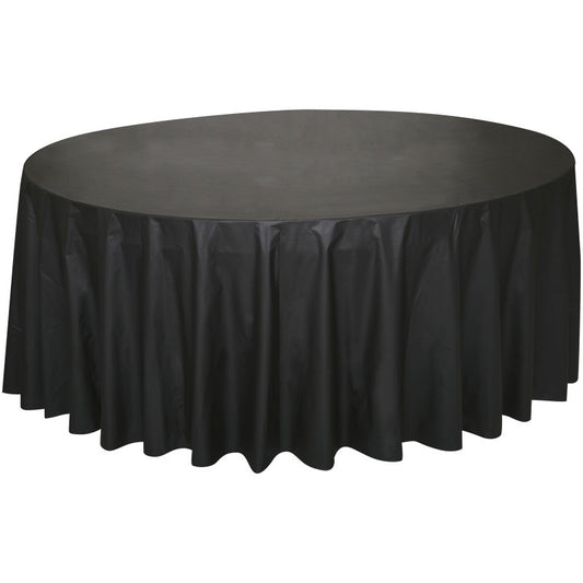 84" Round Plastic Table Cover - Black