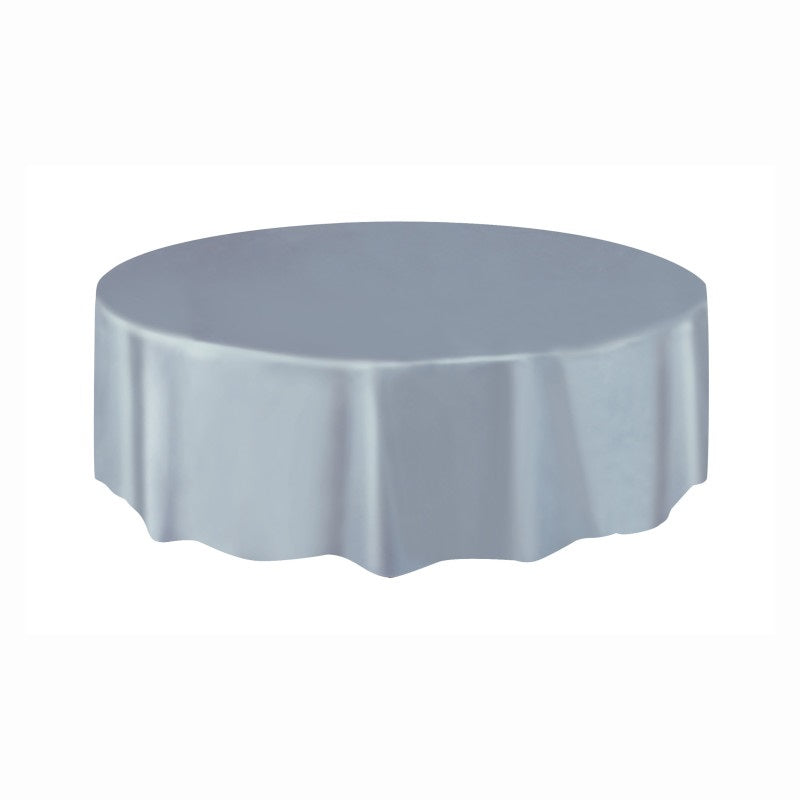 84" Round Plastic Table Cover - Silver