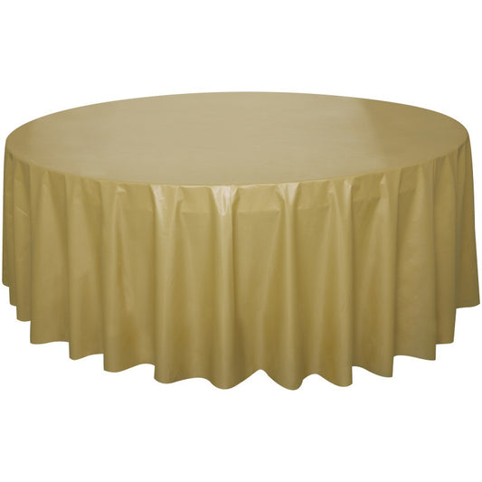 84" Round Plastic Table Cover - Gold