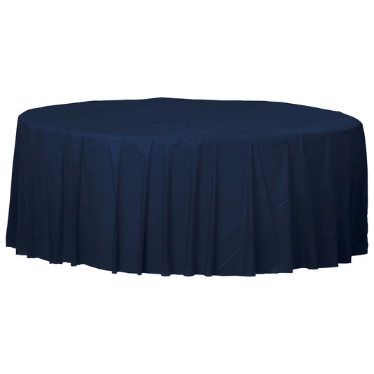 84-inch Round Plastic Table Cover - True Navy