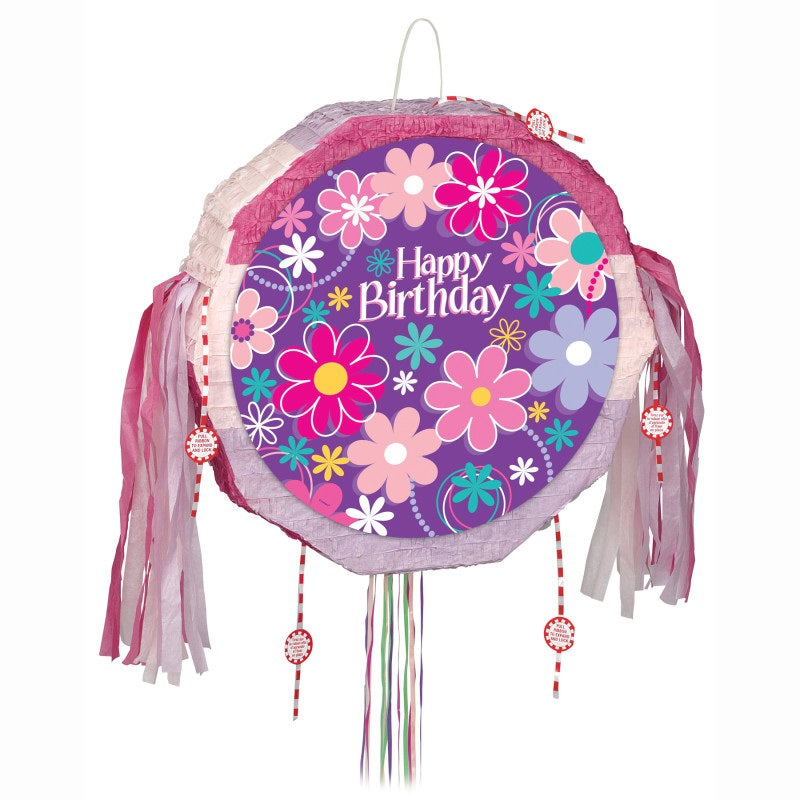 Brilliant Birthday Blossoms Drum Pull Pop Out Pinata