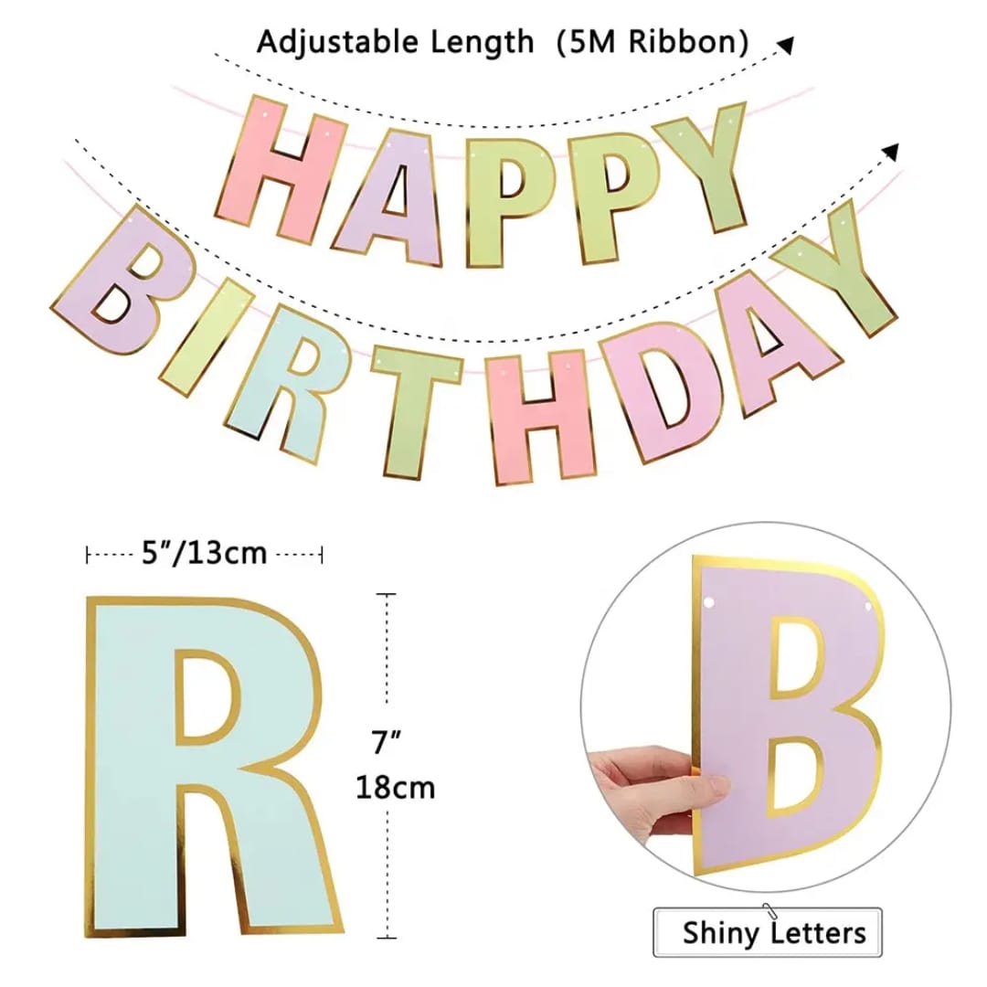 Pastel Happy Birthday banner for celebration