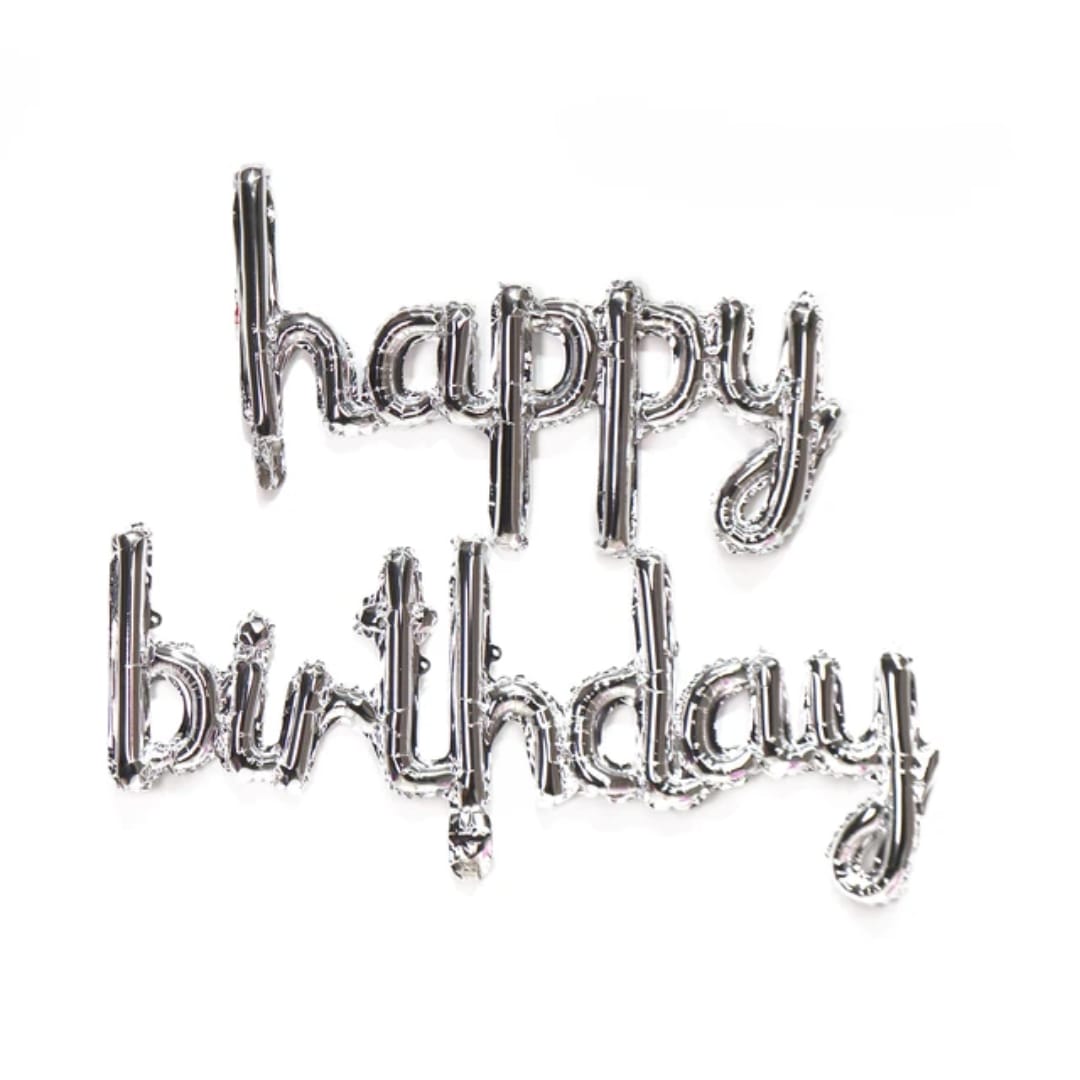 Cursive Silver Foil Happy Birthday Banner