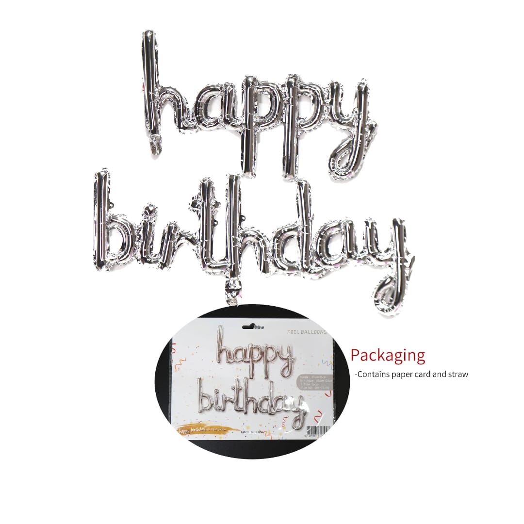 Cursive Silver foil Happy Birthday banner for celebration