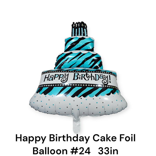 Blue Happy Birthday Cake Foil Balloon 33 inches
