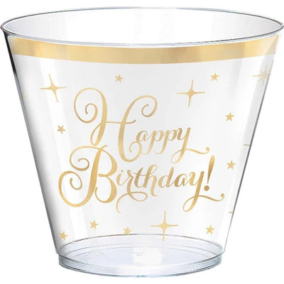 Gold Birthday Plastic Tumblers 9oz