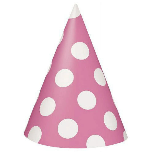 Pink Dots Party Hats 8ct