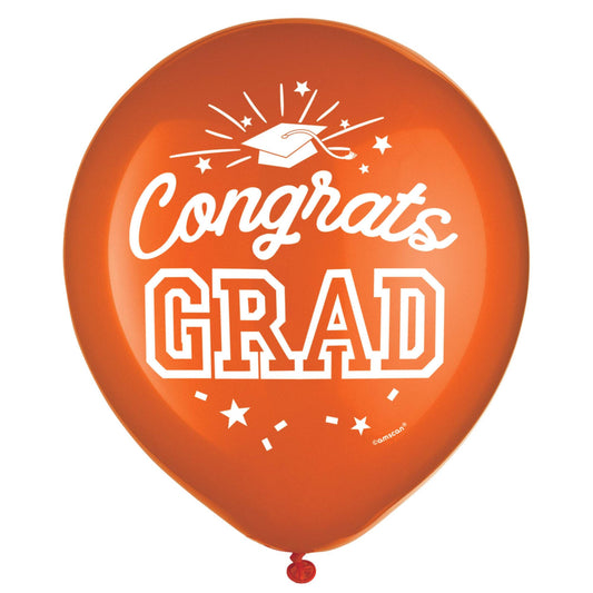 White "Congrats Grad" Round Latex Balloons 12"