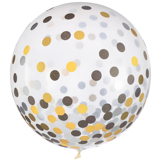 Blk/silver/gold Confetti Latex Balloons 24″