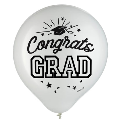 White "Congrats Grad" Round Latex Balloons 12"