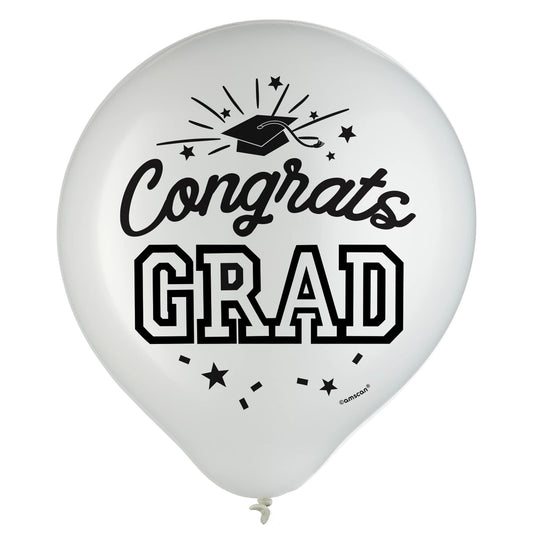 White "Congrats Grad" Round Latex Balloons 12"