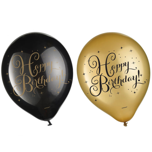 Gold Birthday Printed Latex Balloons 12″