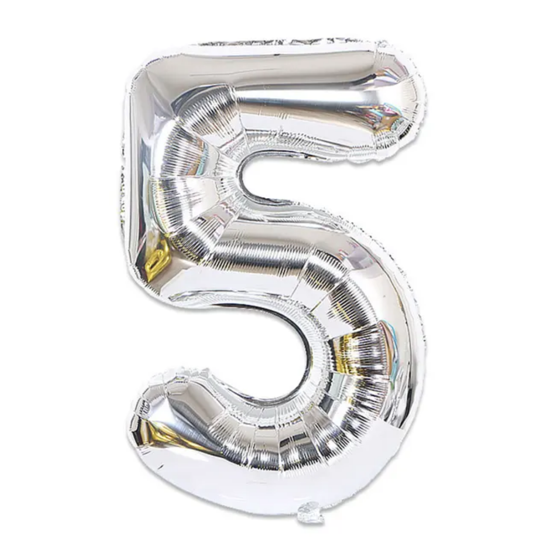 Silver Number 5 Foil Balloon 32in