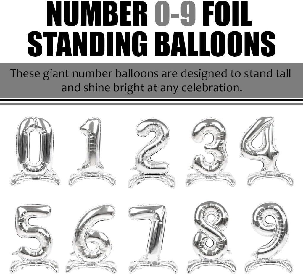 Silver Standing Number Foil Balloon - 32in