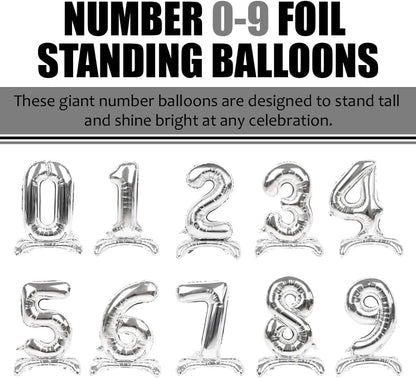 Silver Standing Number Foil Balloon - 32in