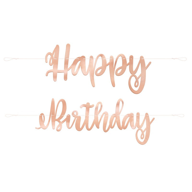 Rose Gold Script "Happy Birthday" Banner 7 ft