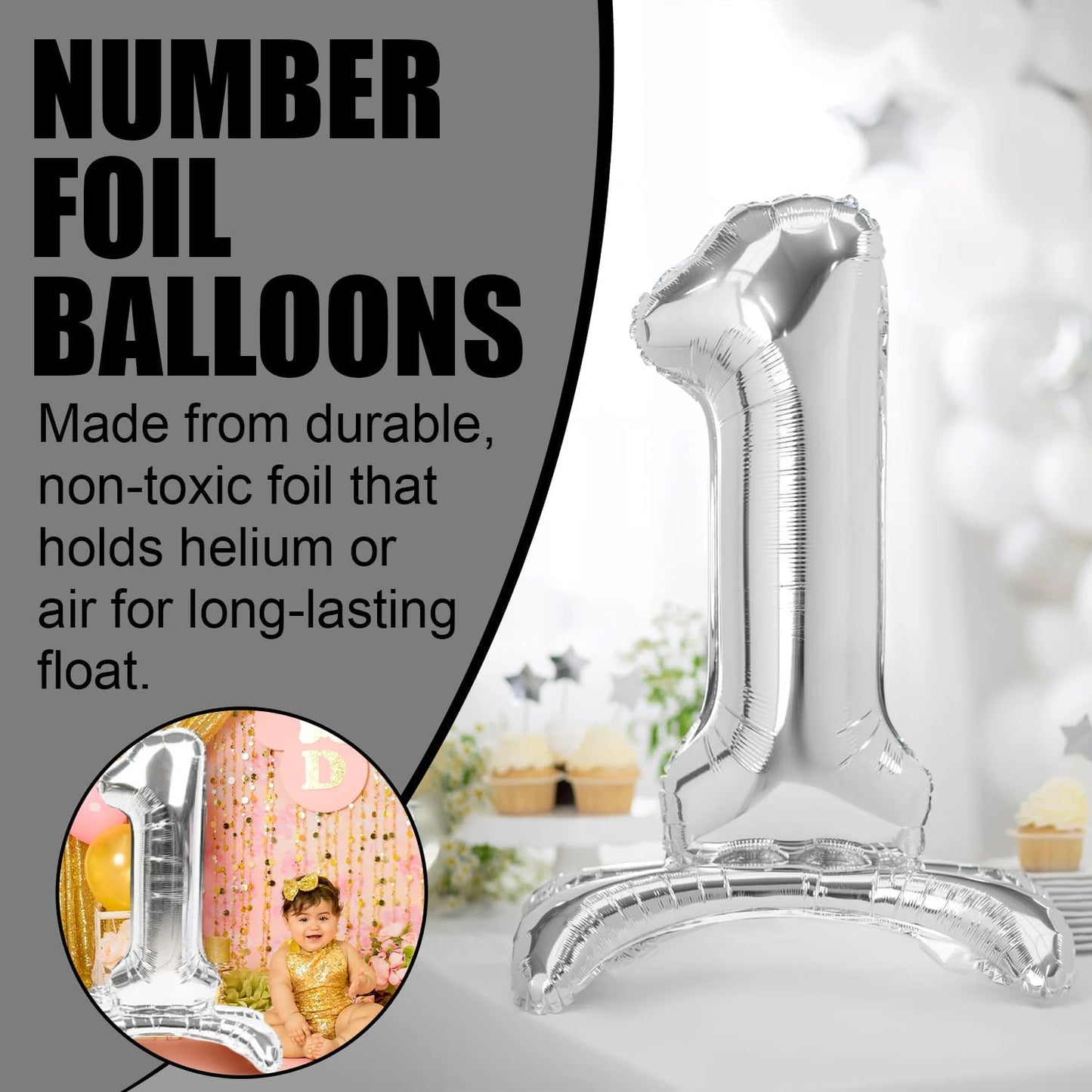 Silver Standing Number Foil Balloon - 32in
