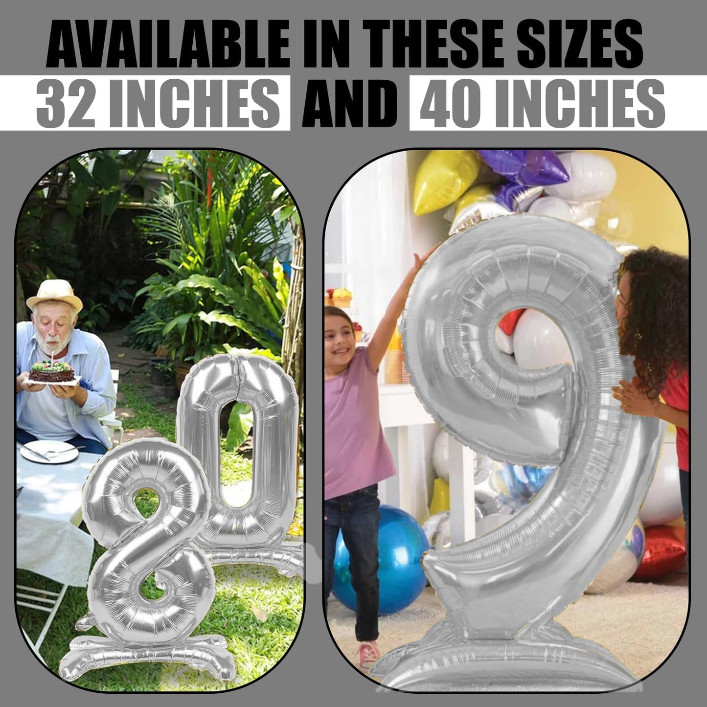 Silver Standing Number Foil Balloon - 32in