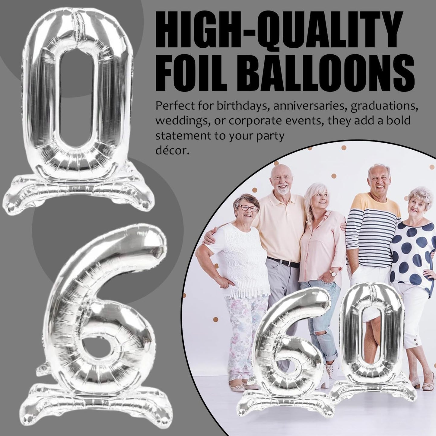 Silver Standing Number Foil Balloon - 32in