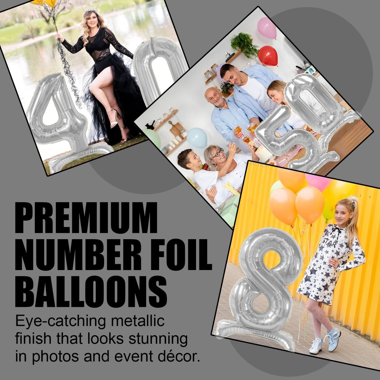 Silver Standing Number Foil Balloon - 32in