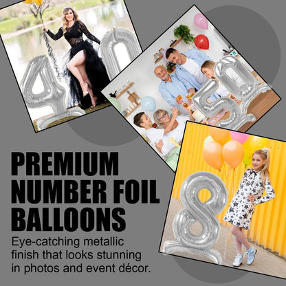 Silver Standing Number Foil Balloon - 32in