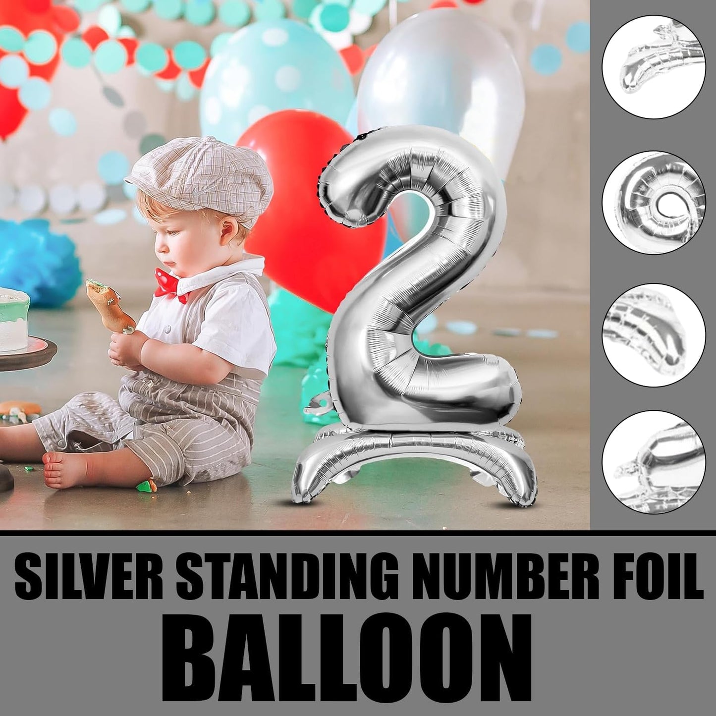 Silver Standing Number Foil Balloon - 32in