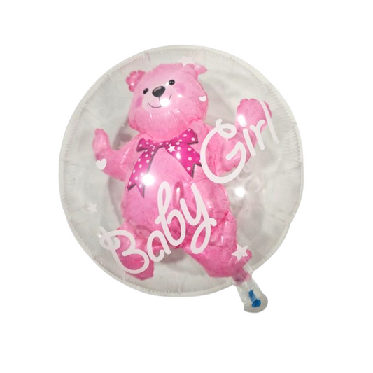 Baby Girl Bear Transparent Balloon 24"