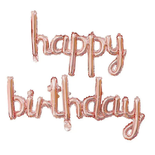 Cursive Rose Gold Foil Happy Birthday Banner