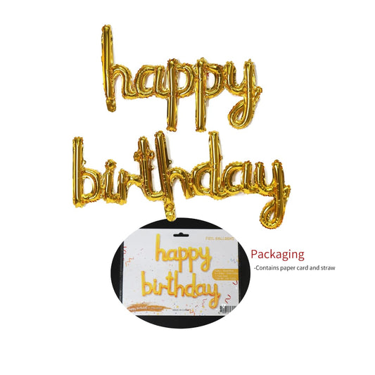 Shiny Cursive gold foil Happy Birthday party banner